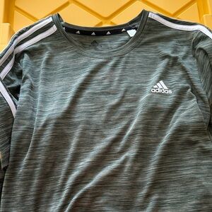 Adidas Men's Striped Green Tee with White Accents